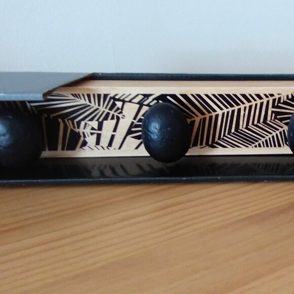 Solid Wood Wall Mounted Hook Rack With Bold Black Graphic Design - Picture 5 of 12